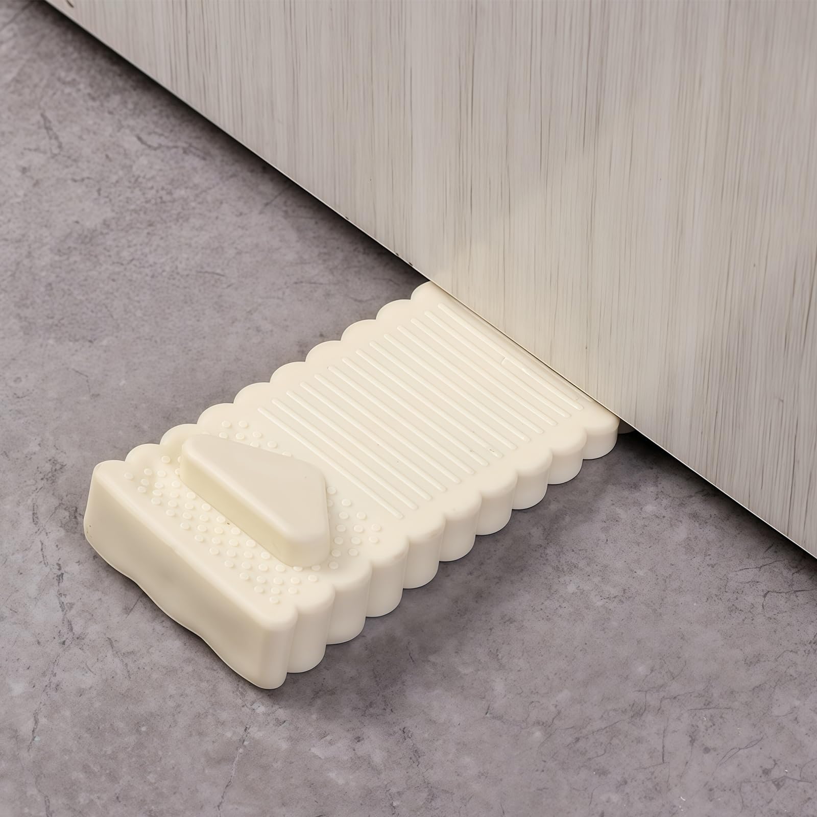 10 Pack Rubber Door Stoppers Wedge, Elfthloo Stops Fits 3-11mm Narrow Gaps Stackable up to 110-410mm, Non-Slip Floor & Wall Protector, Doorstops for Bottom of Lightweight Door, Cream White