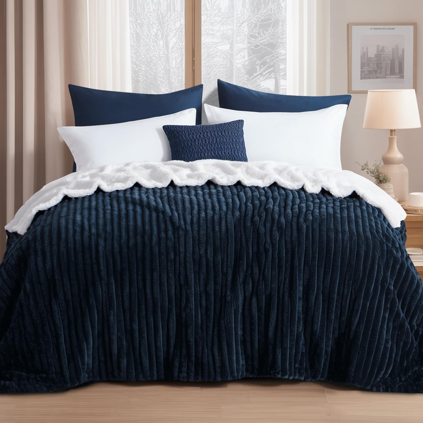 RUIKASI Plaid Coperta Pile Matrimoniale - 220x240 cm Coperta Termica Invernale Sherpa Morbida per Grande Letto Matrimoniale, Blu