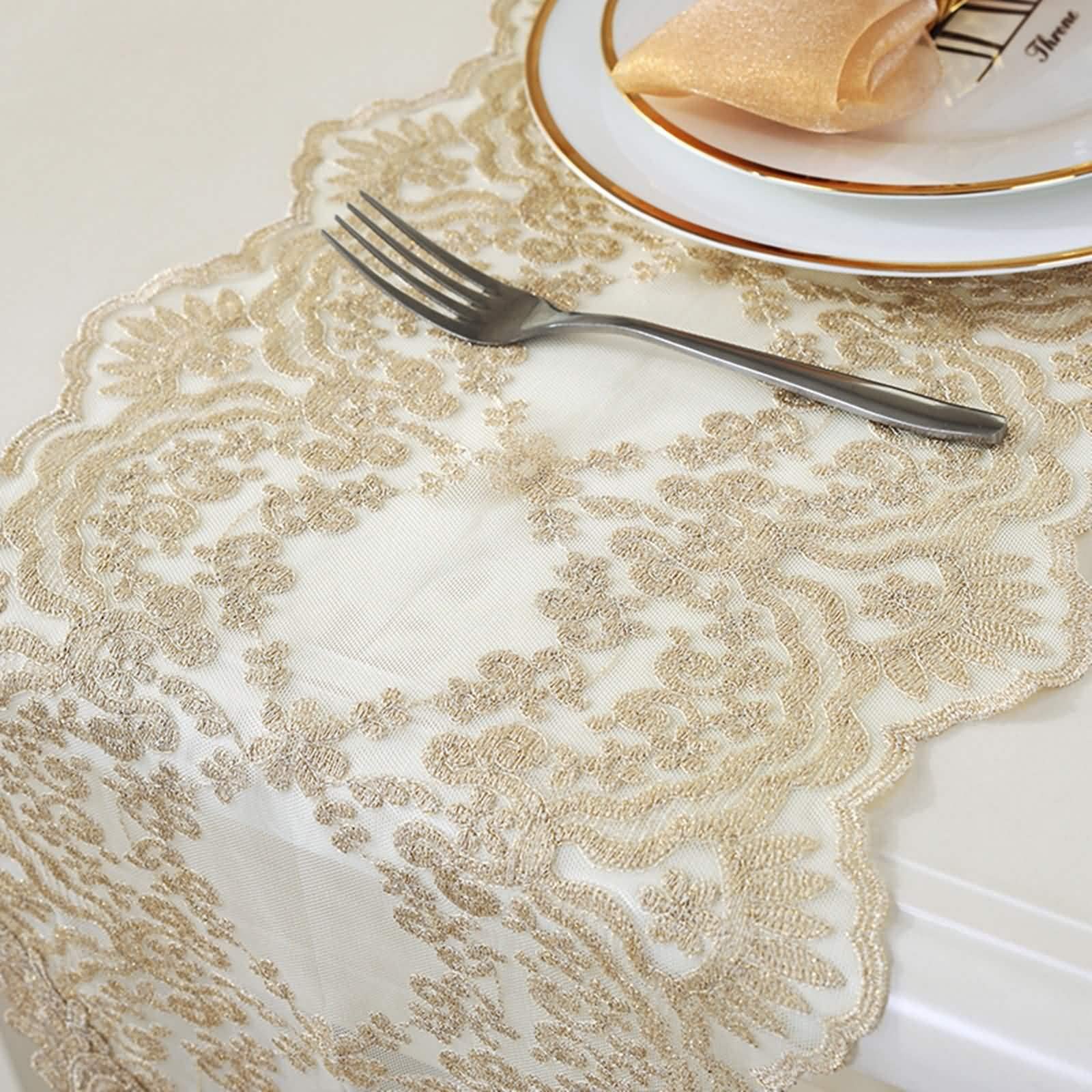 Spitze Tischläufer Herbst, Tischläufer Party Hell Gold 30x120CM Dreieckiges Maschenmuster Polyester Table Runner Tischdeko Wohnzimmer Küche