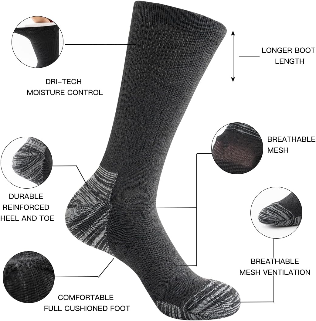 JOYNÉE 6 Pairs Mens Crew Cushion Socks Work Athletic Running Socks Casual Breathable Socks for Men,Sock Size:10-13 - Image 3
