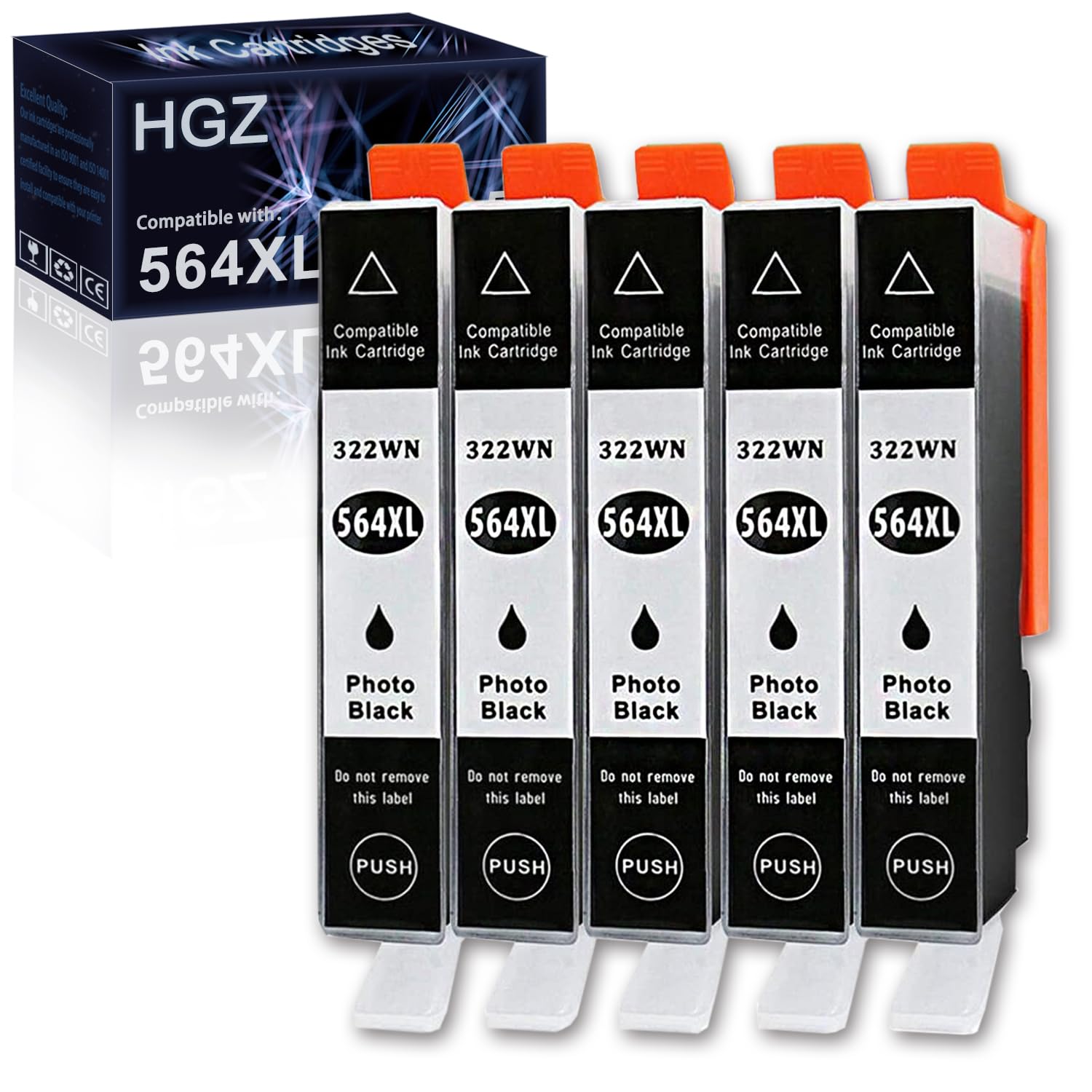 HGZ 564XL Compatible Ink Cartridges Replaccement for HP 564 XL Photo Black Used for Photosmart 5520 6510 6520 7510 7520 7515 C6380 C310 (5 Small Thin