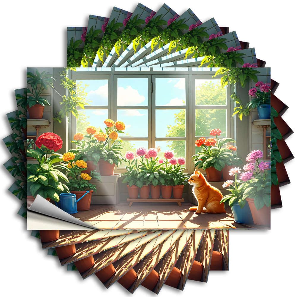 Bumper Tiki Bar Decor Easy Apply | A Cozy Greenhouse Filled with Vibrant Flowers and A Relaxed Cat Aesthetic Hat Peel and Stick(8X12CM)