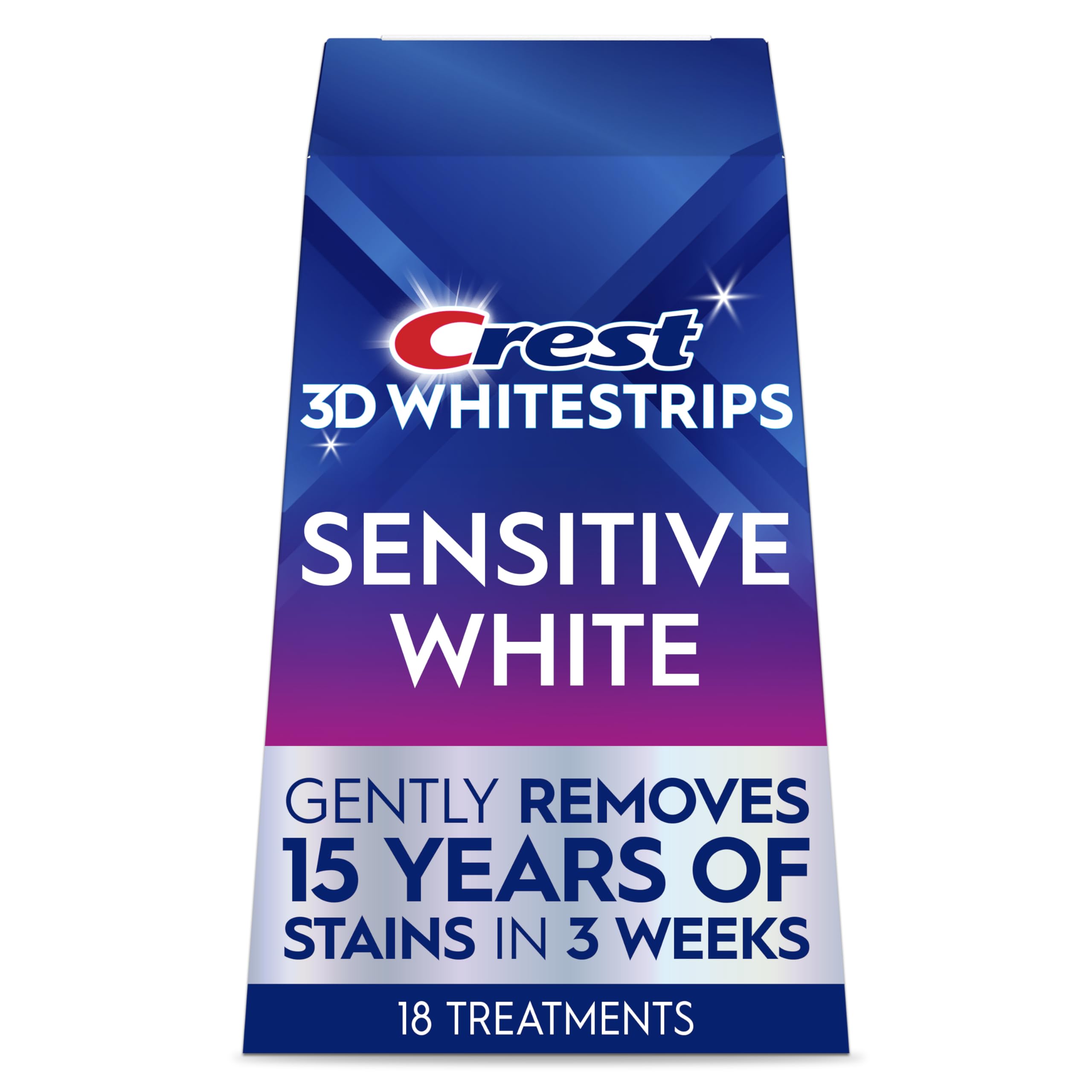 Crest3D Whitestrips Sensitive At-Home Teeth Whitening Kit, 18 Treatments, Gently Removes 15 Years of Stains, Crest Whitestrips, Teeth Whitening Kit