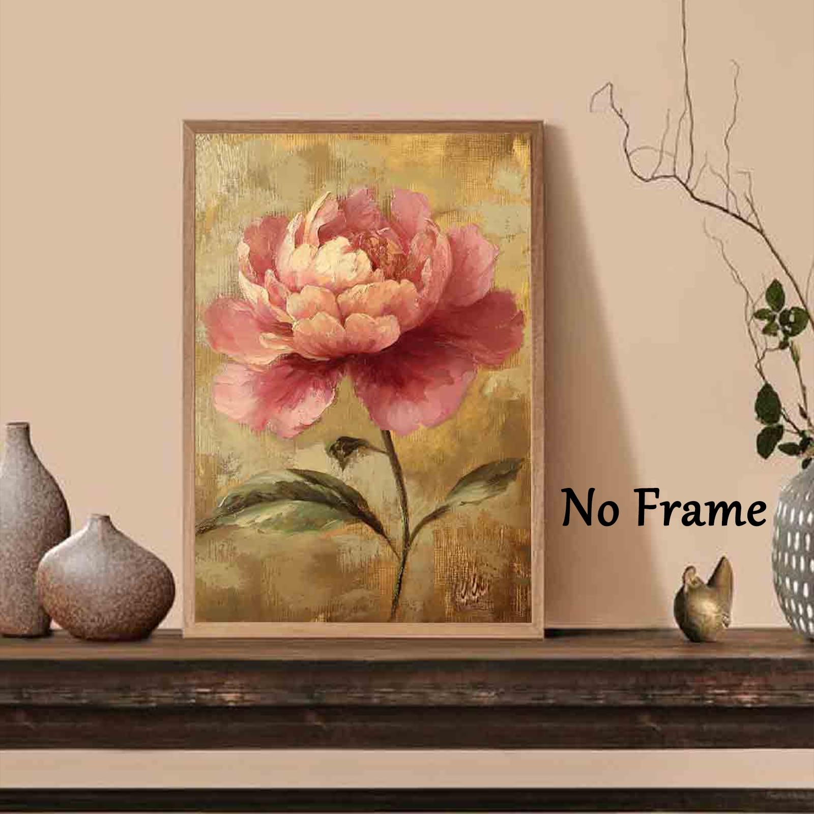 Pink Peony Canvas Wall Art Vintage Flower Pictures Abstract
