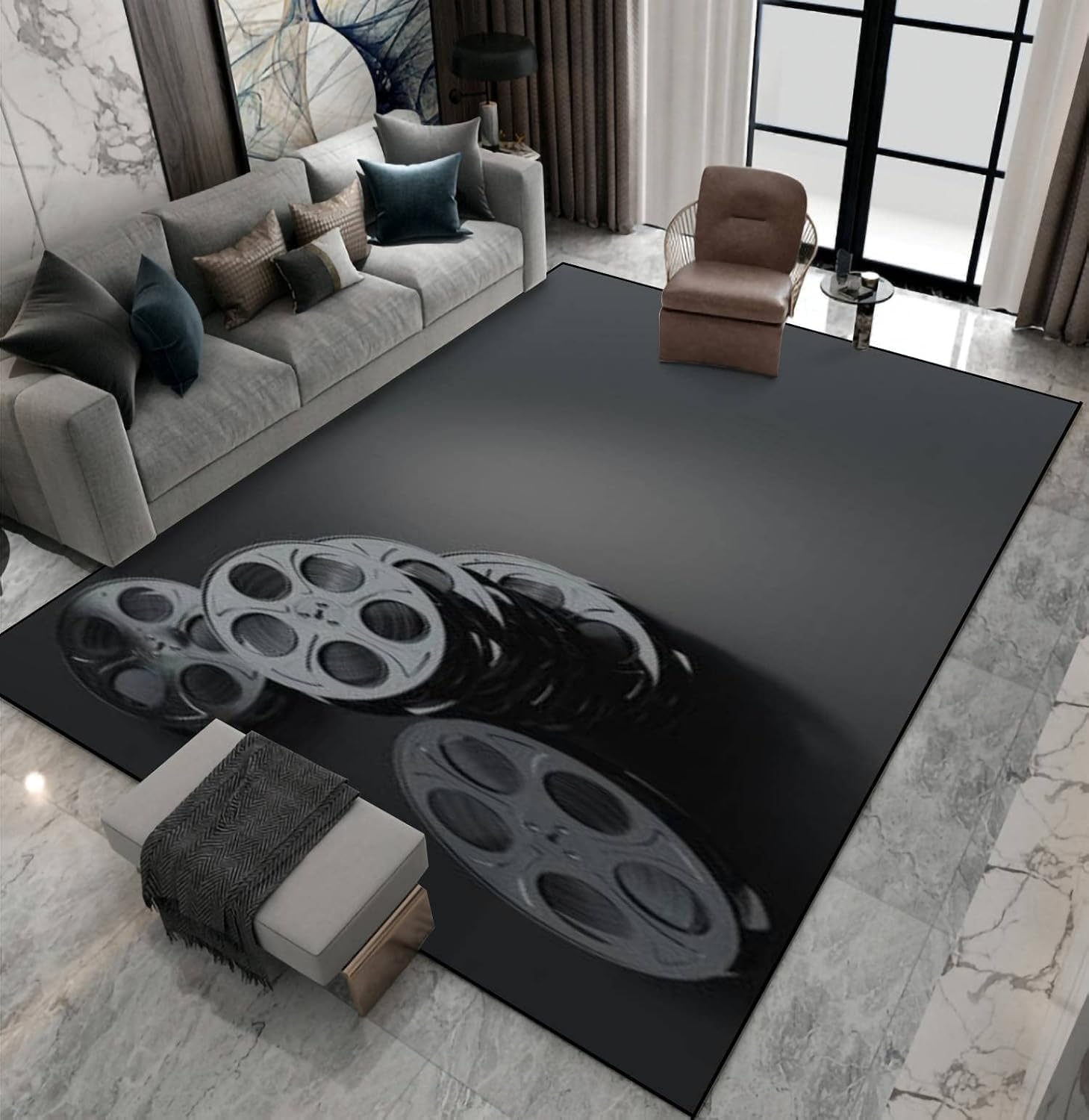 Tapis de salon cinéma 140x200 tapis poil court moderne et doux