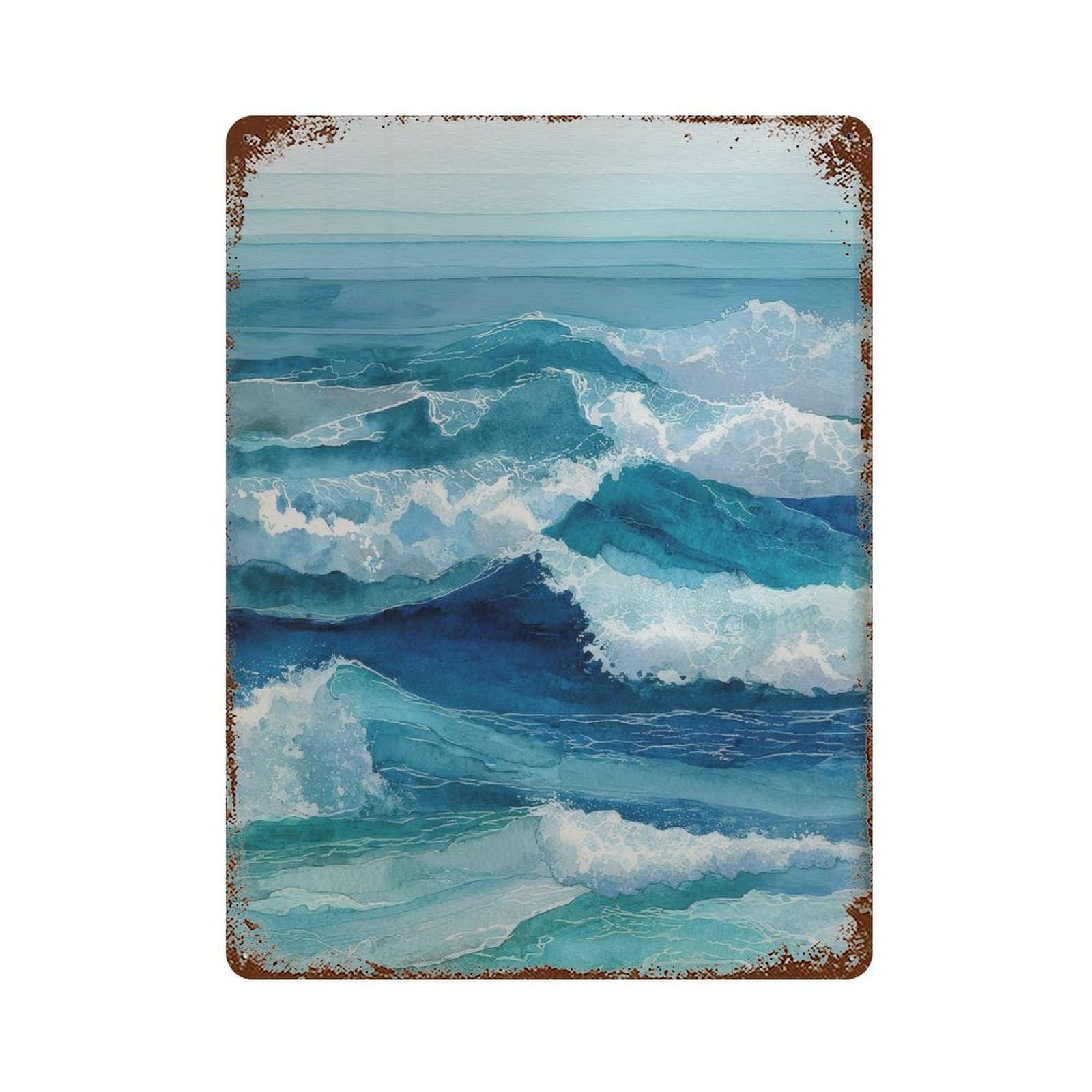 xiaoxiaoshen Ocean Waves. Watercolor Seascape Wall Decor Art Metal Tin Poster Modern Home Decor Art Home Bar Shop Decorations Vintage Sign 40x30cm