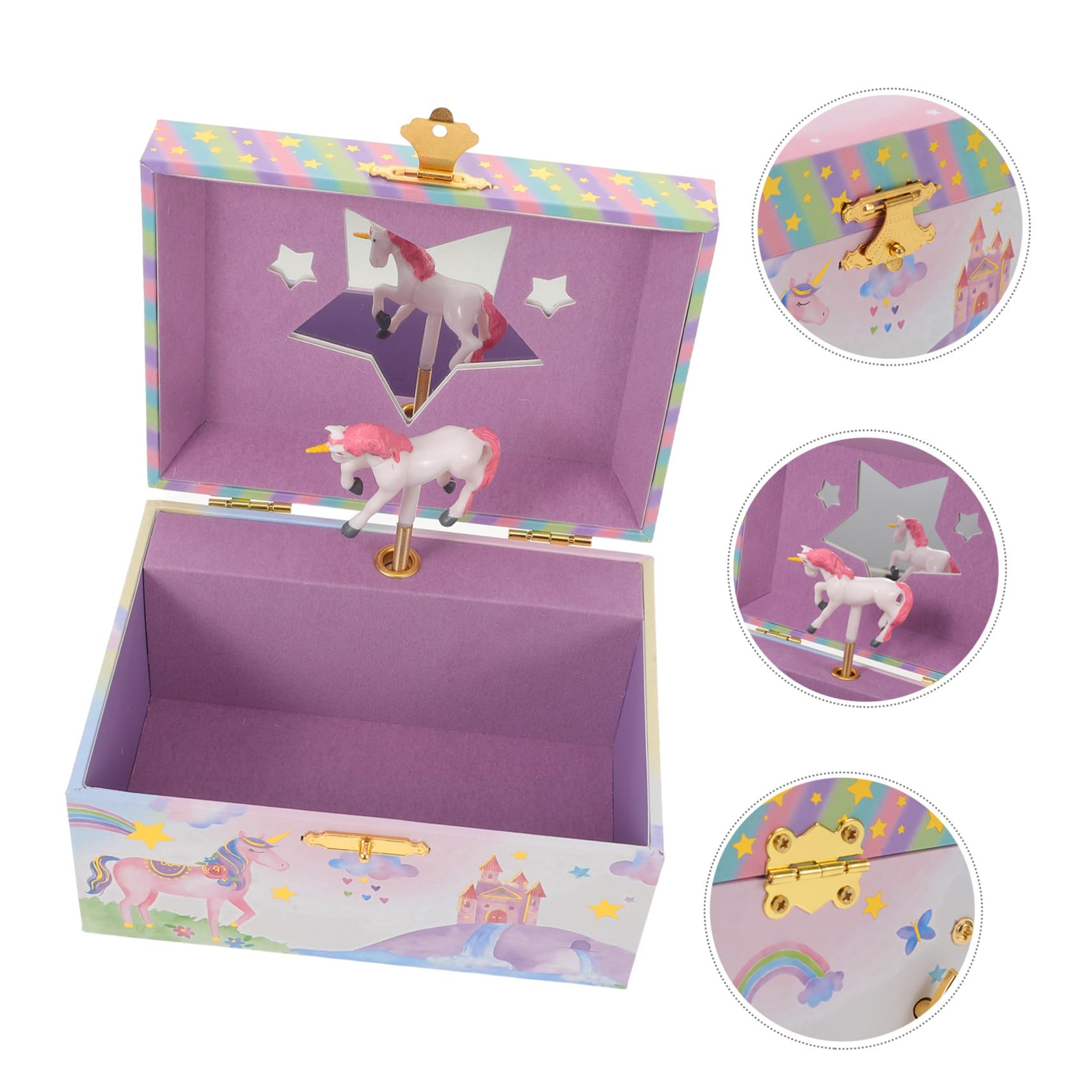 Caja de Música para Niña con Diseño de Unicornio, Joyero Musical de Madera con Espejo y Almacenamiento Versátil para Cumpleaños y Año