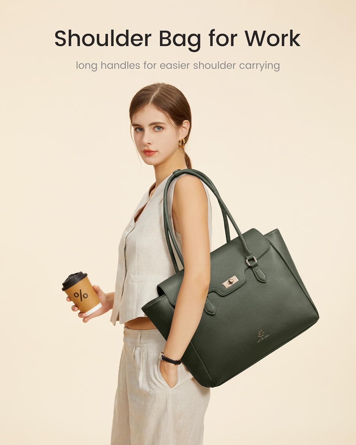 LOVEVOOK Laptop Bag for Women Soft Leather Work Bag, Office Shoulder Tote Purse Professional Briefcase with Flap Design - Image 2