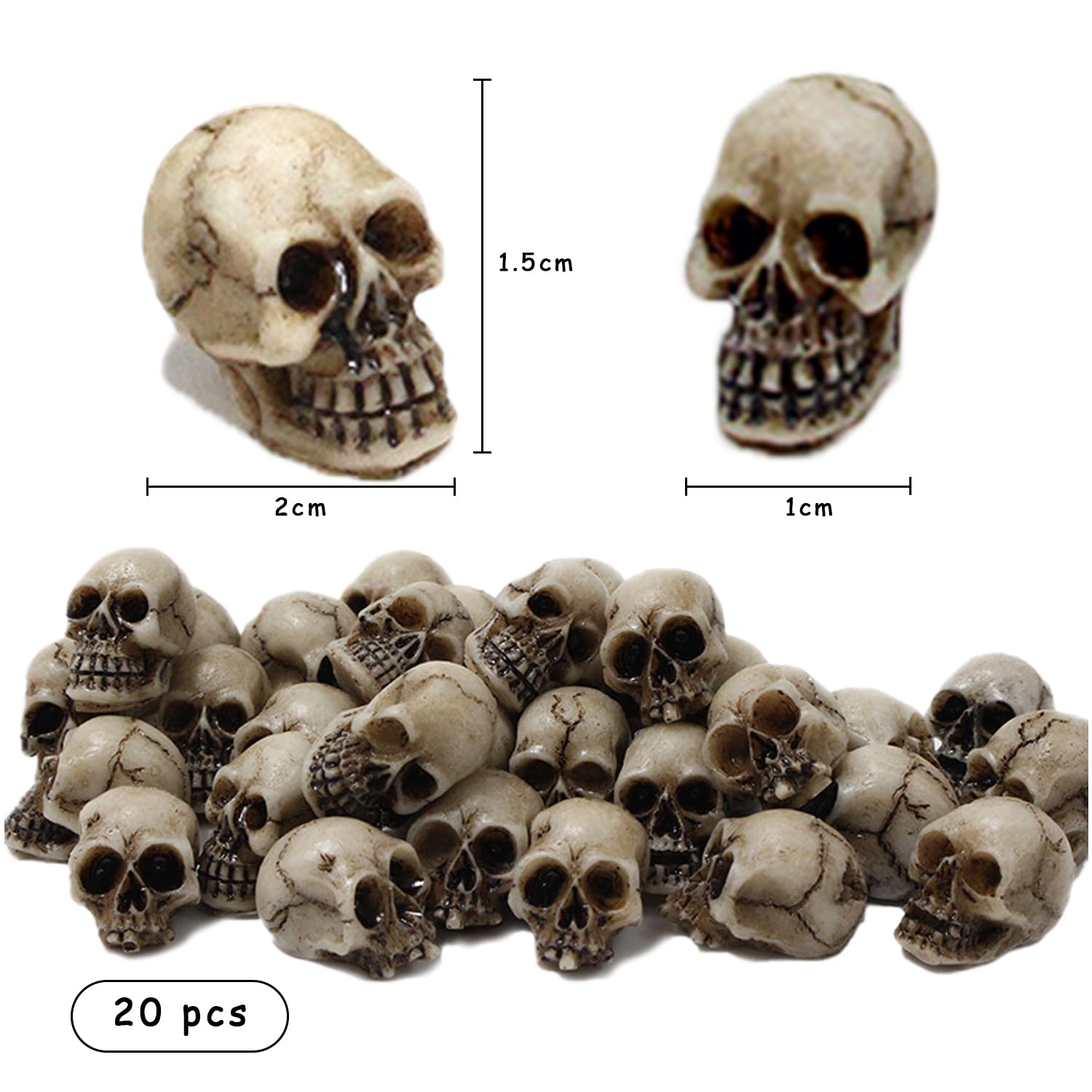 20PCS Halloween Mini Cráneo, Mini Calaveras, Minifiguras de Calaveras de Halloween, decoración de Maceta, para Haunted House, Halloween Horror Party, Decoración para Halloween