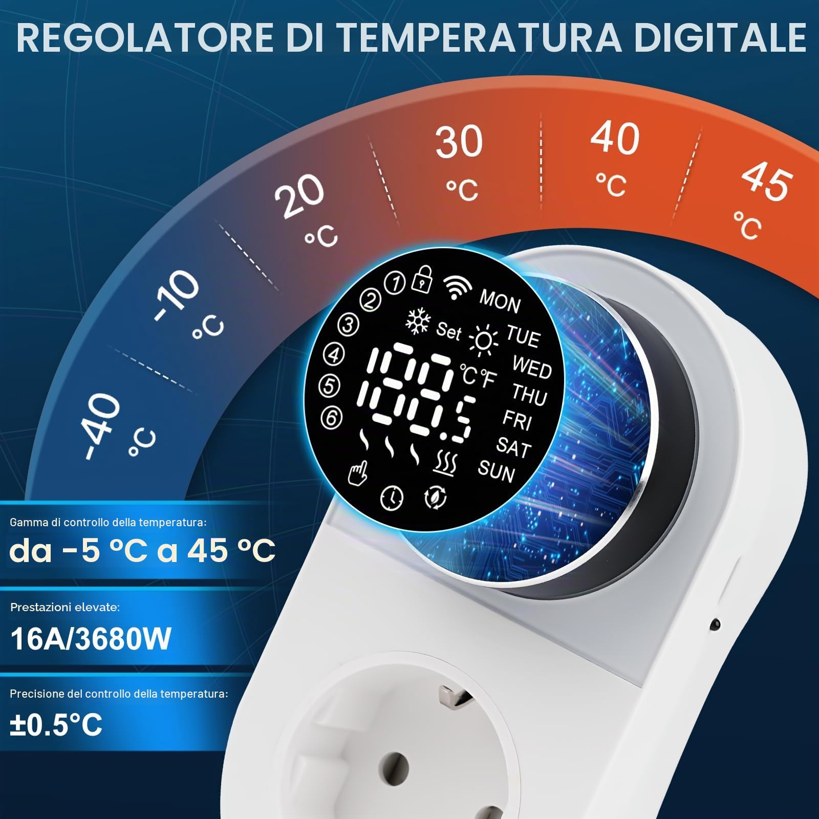 Presa termostato WIFI cronotermostato 16A 220V termostato digitale LED intelligente regolatore temperatura commutazione modalità riscaldamento raffreddamento Adatto per serre e ventilatori