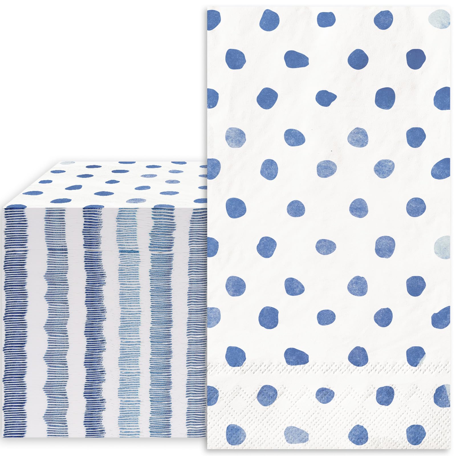 Whaline Polka Dots Guest Paper Napkins White Blue 3 Ply Disposable Napkins Dinner Hand Napkin Towel for Wedding Party Supplies Table Decor, 80Pcs