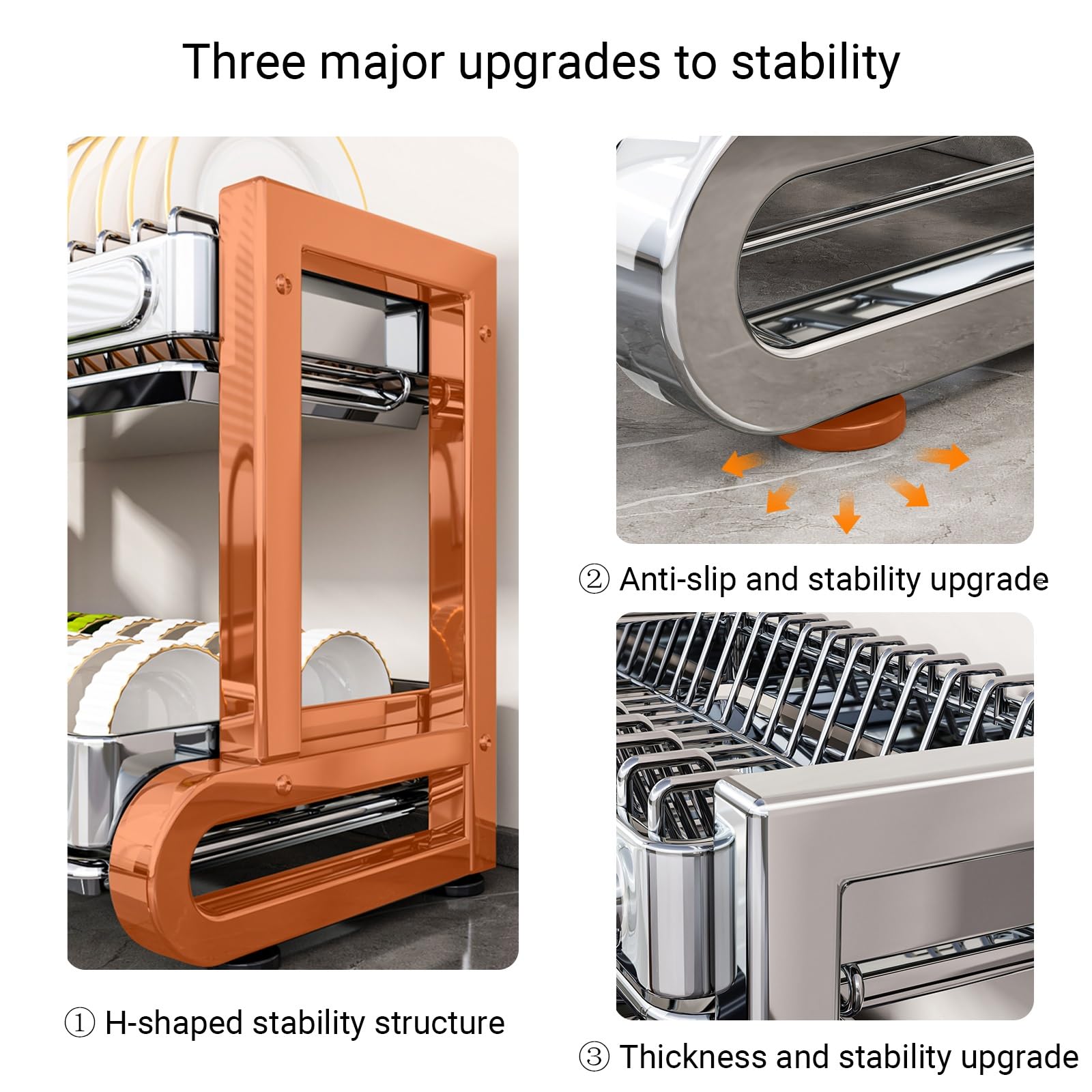 Escurridor de Platos de Acero Inoxidable, Soporte para Utensilios de Cocina Que Ahorra Espacio con Bandeja de Agua Deslizante, Amplio Espacio de Almacenamiento Dividido para tazones/Platos/c