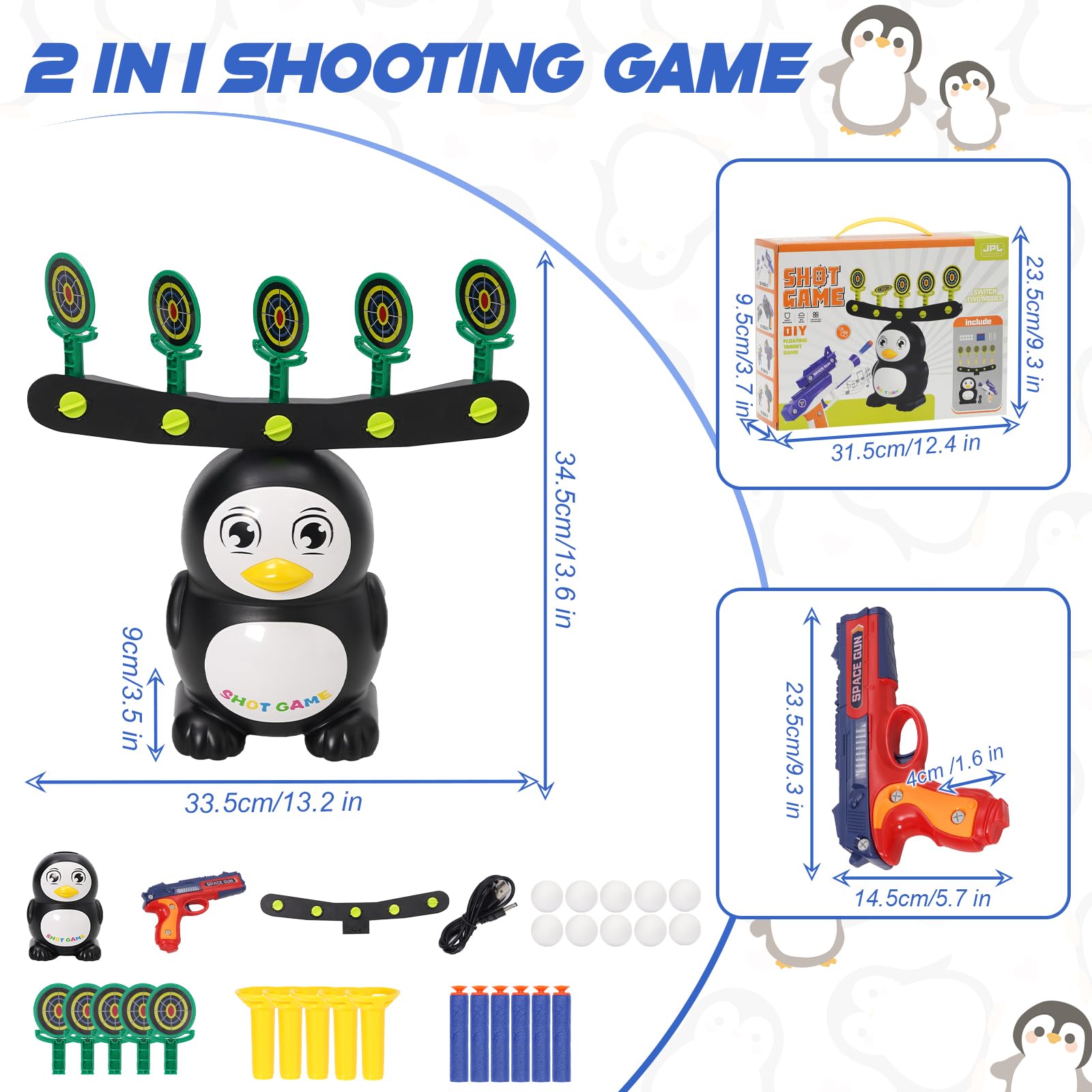 Pistola Giocattolo Hover per Bersaglio Nerf, Gioco di Tiro con 2 Modalità di Gioco, Funzione Musicale, 6 Dardi in Schiuma Morbida e 10 Palline in Schiuma, Regalo per Bambini da 3 Anni In Su