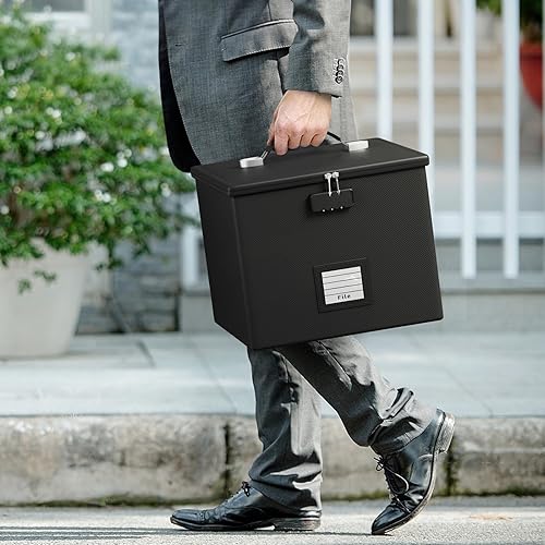 Miniatura 6 de Caja de archivos a prueba de fuego para documentos, caja organizadora de documentos portátil a prueba de fuego con asa, resistente al agua, con