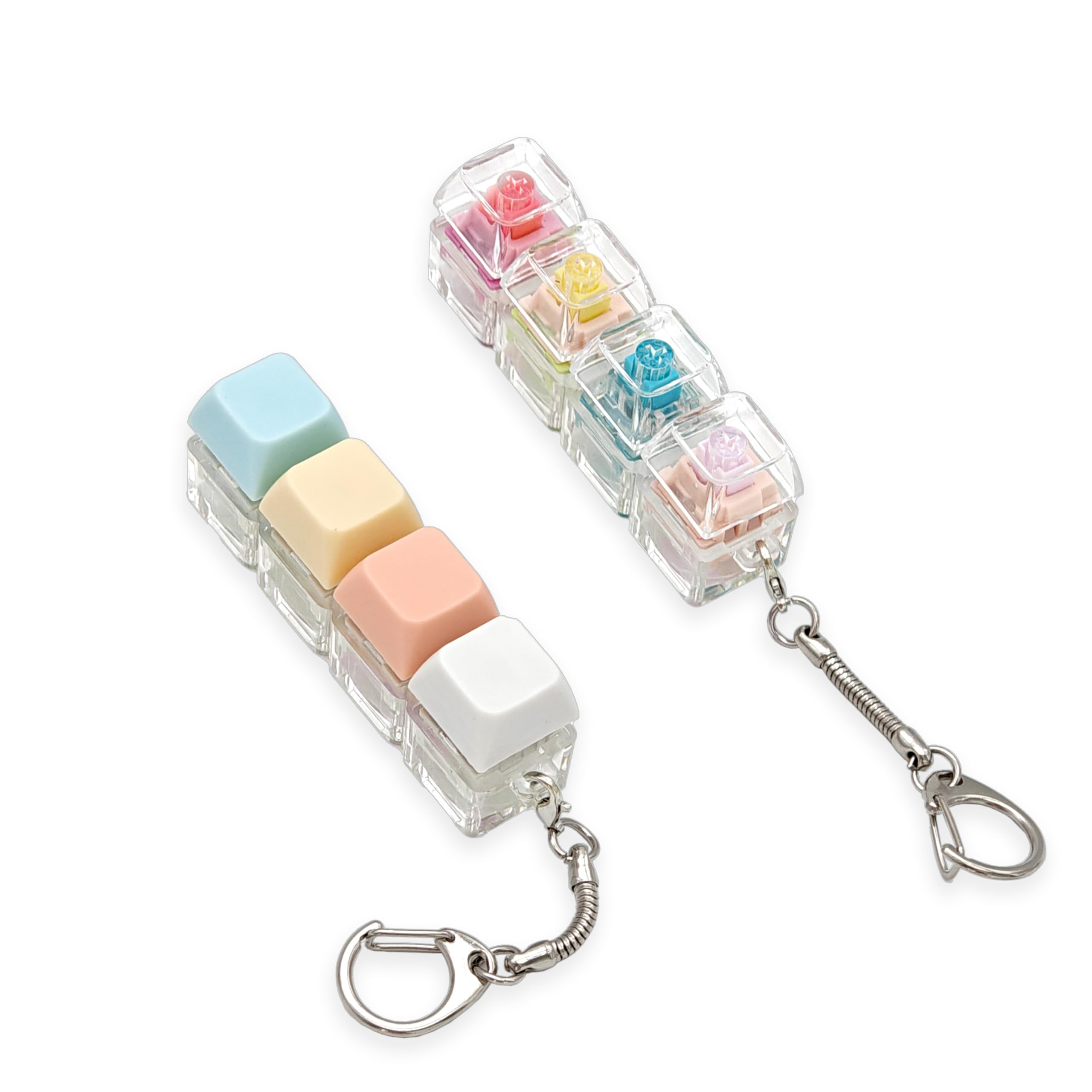 MSLSOZ 2 PCS Keyboard Fidget Toy, Mini 4 Keys Decompression Toys, Stress Relief Keychain with Smooth & Crisp Switch for Office, School, Home and Travel(Multi-Color)