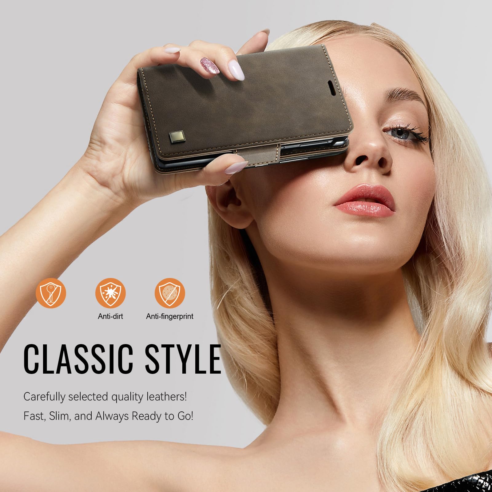 Flip Cover Per Samsung Galaxy Z Fold 8, Portafoglio Custodia in Pelle | Funzione di Appoggio Chiusura Magnetica Guscio Affari Antiurto Completa,Caffè,Fold 8