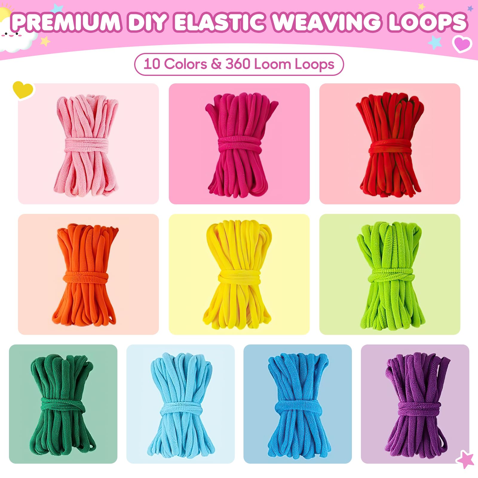 Kit de Métier à Tisser Jouets, 360 Boucles pour Dessous de Plat, Loisirs Créatifs DIY pour Adultes et Enfants de 6 à 13 Ans, Coffret Tisseur Portable - Cadeau de Noël et d'Anniversaire pour Filles