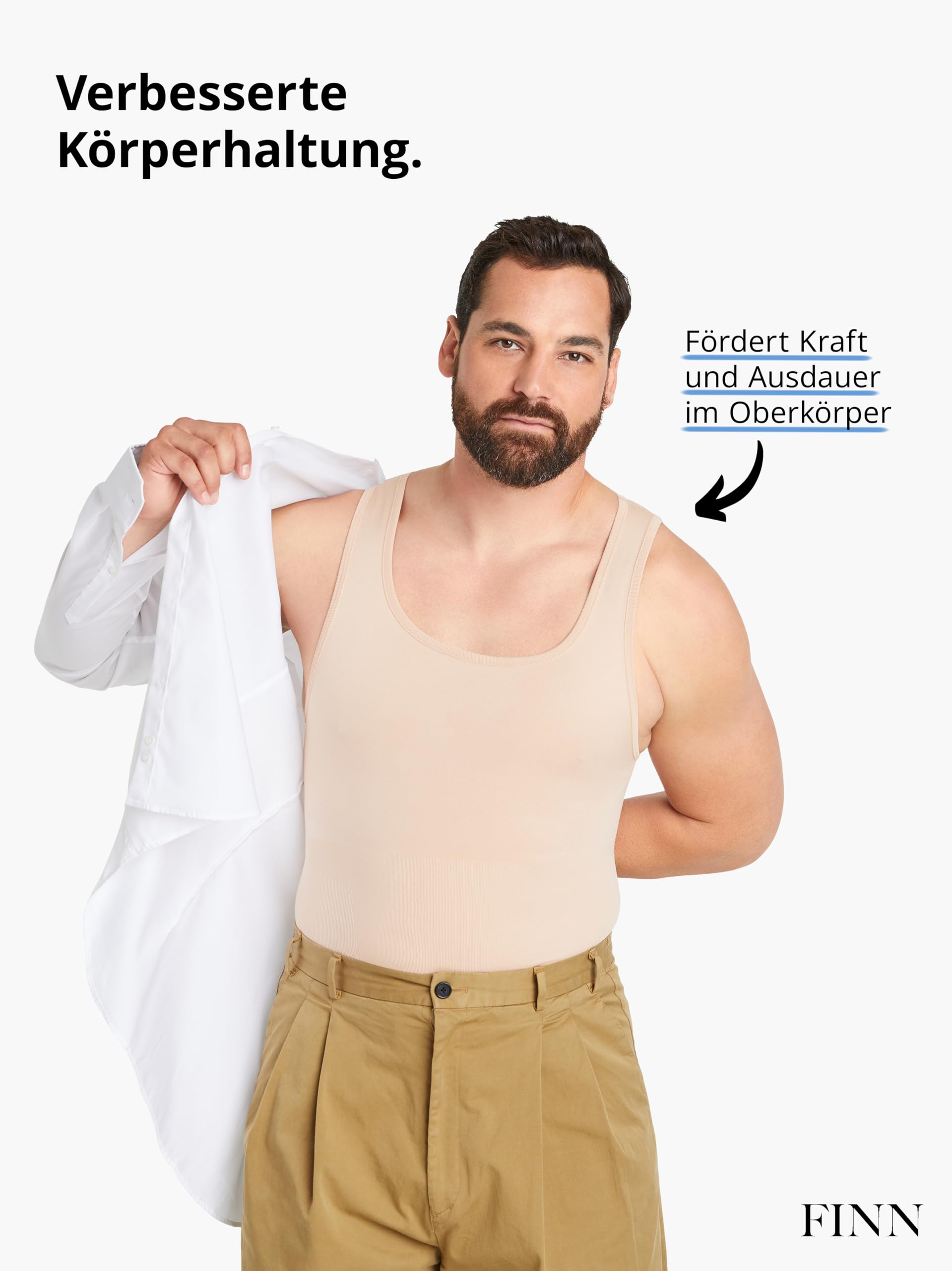 FINN Camiseta de compresión sin costuras para hombre con efecto de barriga, moldeadora de figura, sin costuras, camiseta interior moldeadora para un vientre plano