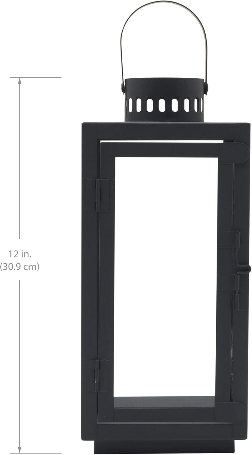 Elements Rectangular Metal Lantern, 12-Inch, Black : Home & Kitchen