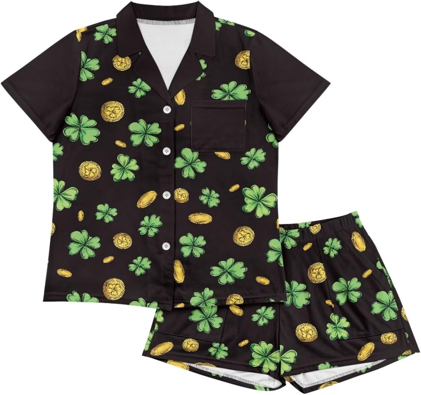 St. Patrick's Day Pj Sets For Couple 3D Print Clover Pattern Plus Size Pajamas for Women and Men Lightweight