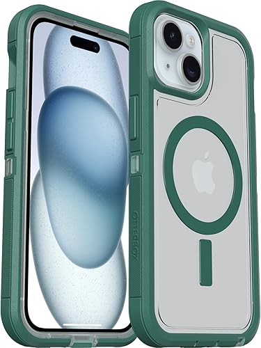 Miniatura 5 de OtterBox Funda transparente para iPhone 15, iPhone 14 y iPhone 13 Defender Series XT, terciopelo Evergreen (transparente), sin pantalla, resistente,