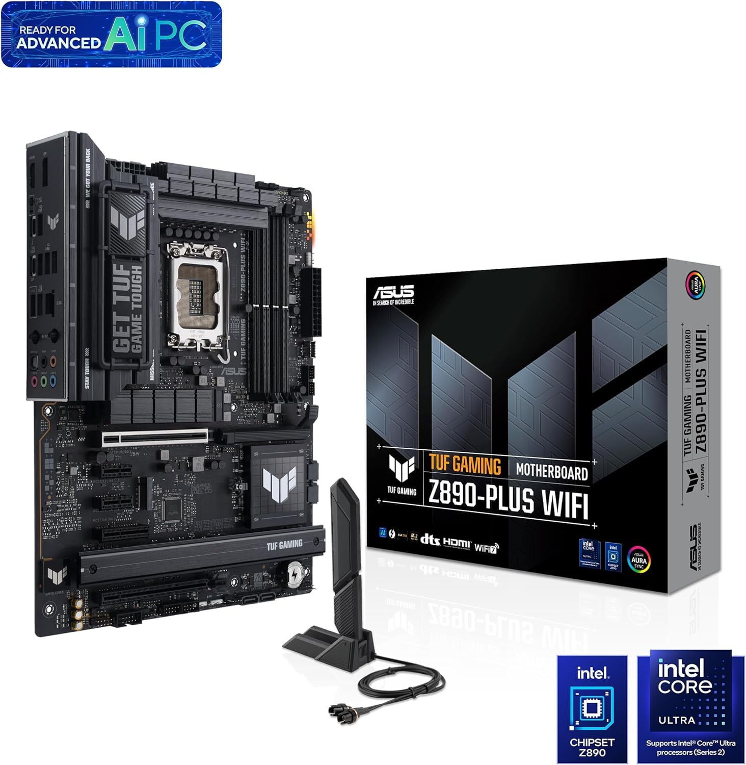 ASUS TUF Gaming Z890-PLUS WiFi Mainboard Sockel Intel LGA 1851 (ATX, PCIe 5.0, DDR5, DisplayPort, HDMI, Thunderbolt 4, 4X M.2, WiFi 7, Q-Release, Aura Sync)
