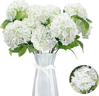 GREENTIME 13” Artificial Hydrangea Flowers Faux Hydrangea Bouquet with 7 Head 3.15” Tiny Hydrangea for Vase Wedding Bouquet Home Decor DIY Baby Shower Centerpieces Tables Decoration(White)