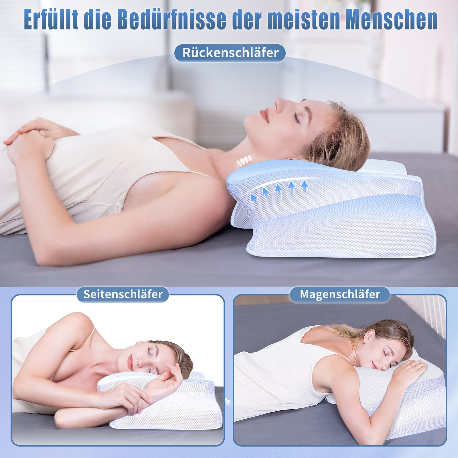 SAHEYER Cuscino cervicale, mal di collo, cuscino cervicale, per alleviare spalle e collo, cuscino ortopedico per schiena e chi dorme sul fianco, cuscino in memory foam con federa