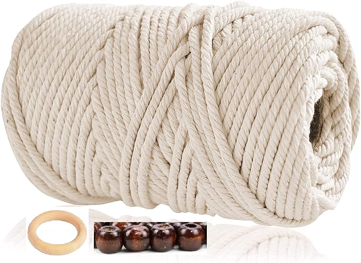 Cotton Cord 3mm 200 Meters Cotton Rope Dream Catcher Supplies Dhaga Yarn Twine Threads String Cords Supplies Natural Yarn for DIY Wall Plant Hanger Craft.
