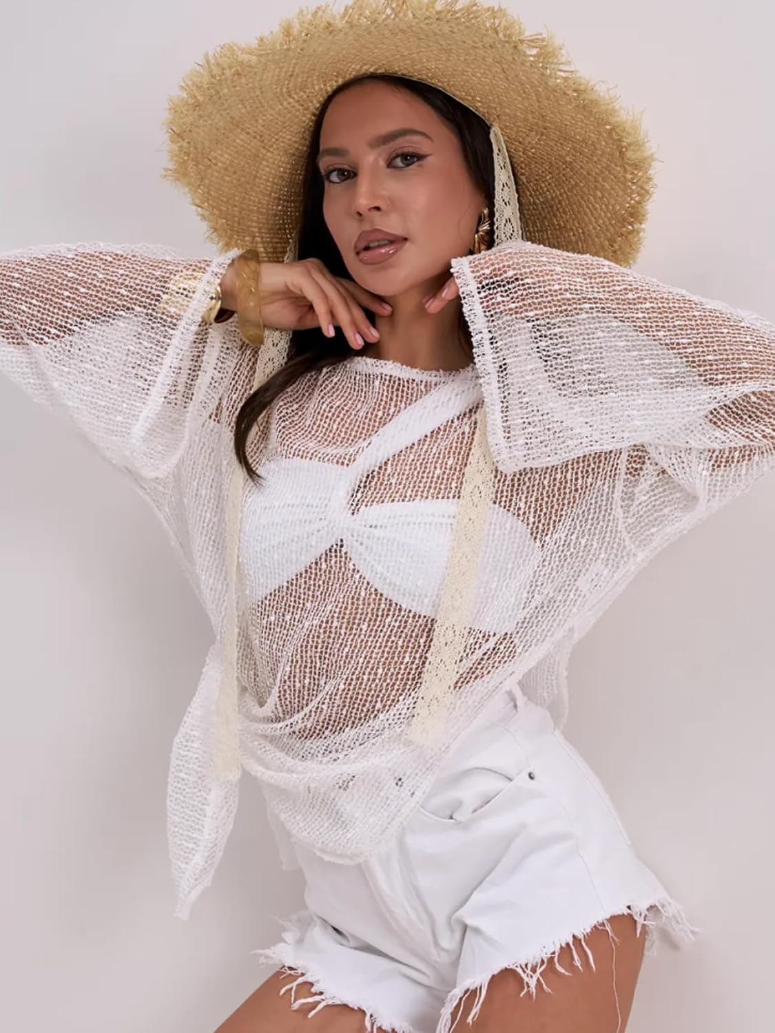 Beautiful Nomad Women's Crochet Cover Ups Sheer Kaftan Beach Dress Bathing Suit Vacation Outfits
