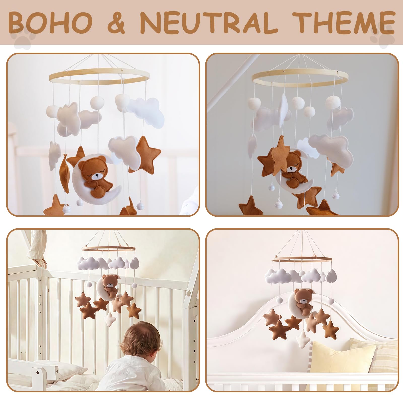 Mobile Bébé Pour Lit Bébé Ours Nuage, Mobile Pour Lit De Fille Et Garçon, Jouet Mobile, Décoration Suspendue Chambre D'enfant