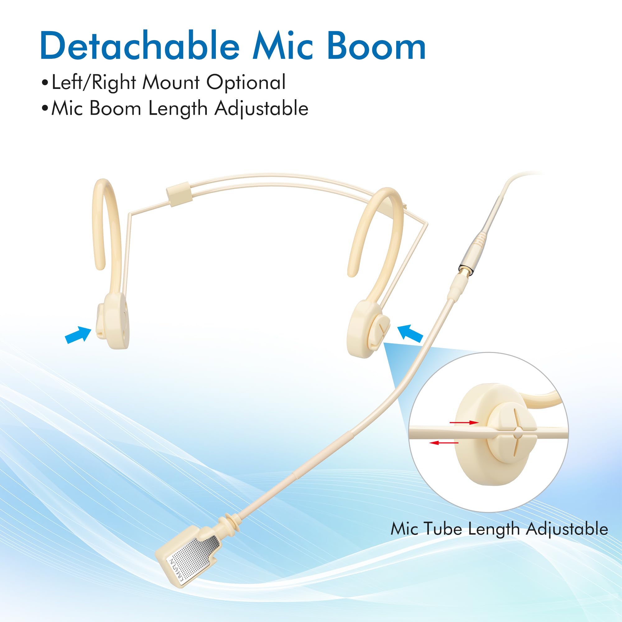 KIMAFUN Microfono Headset ad Archetto con Fascia Regolabile, Microfono a Condensatore Leggero e Professionale, Compatibile con Audio-Technica Trasmettitore Bodypack Wireless, HC-800-T4