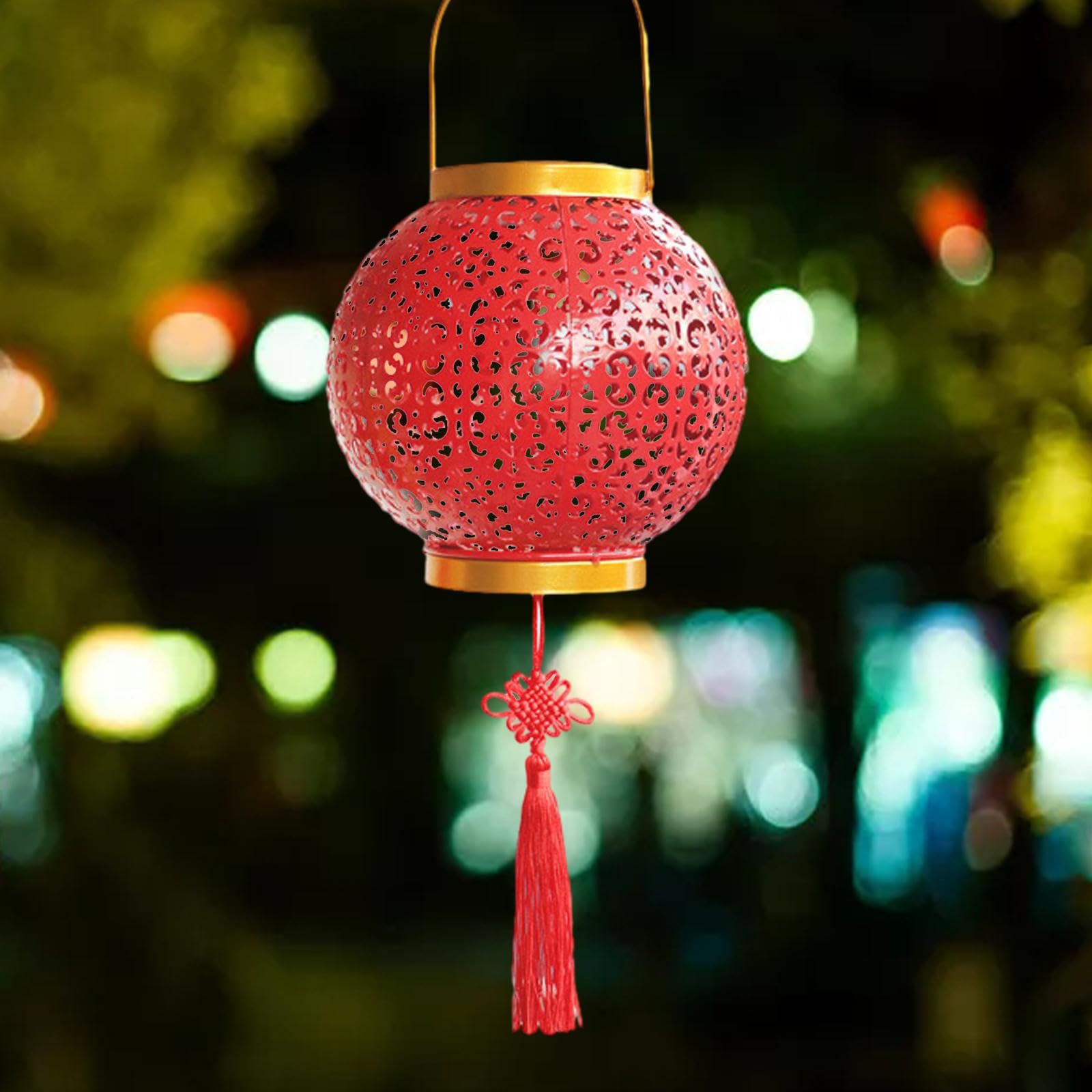 Fenteer Farol Solar Colgante para Exteriores, Iluminación Festiva de Metal para Celebraciones Al Aire Libre
