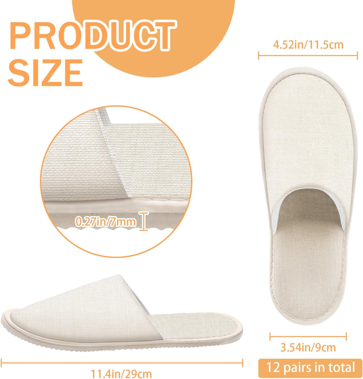 12 Pairs Non Slip Disposable Slippers for Guest, Reusable Spa Slippers, Closed Toe Guest House for Men Women Home Hotel Bathroom Bedroom Wedding, Yellow