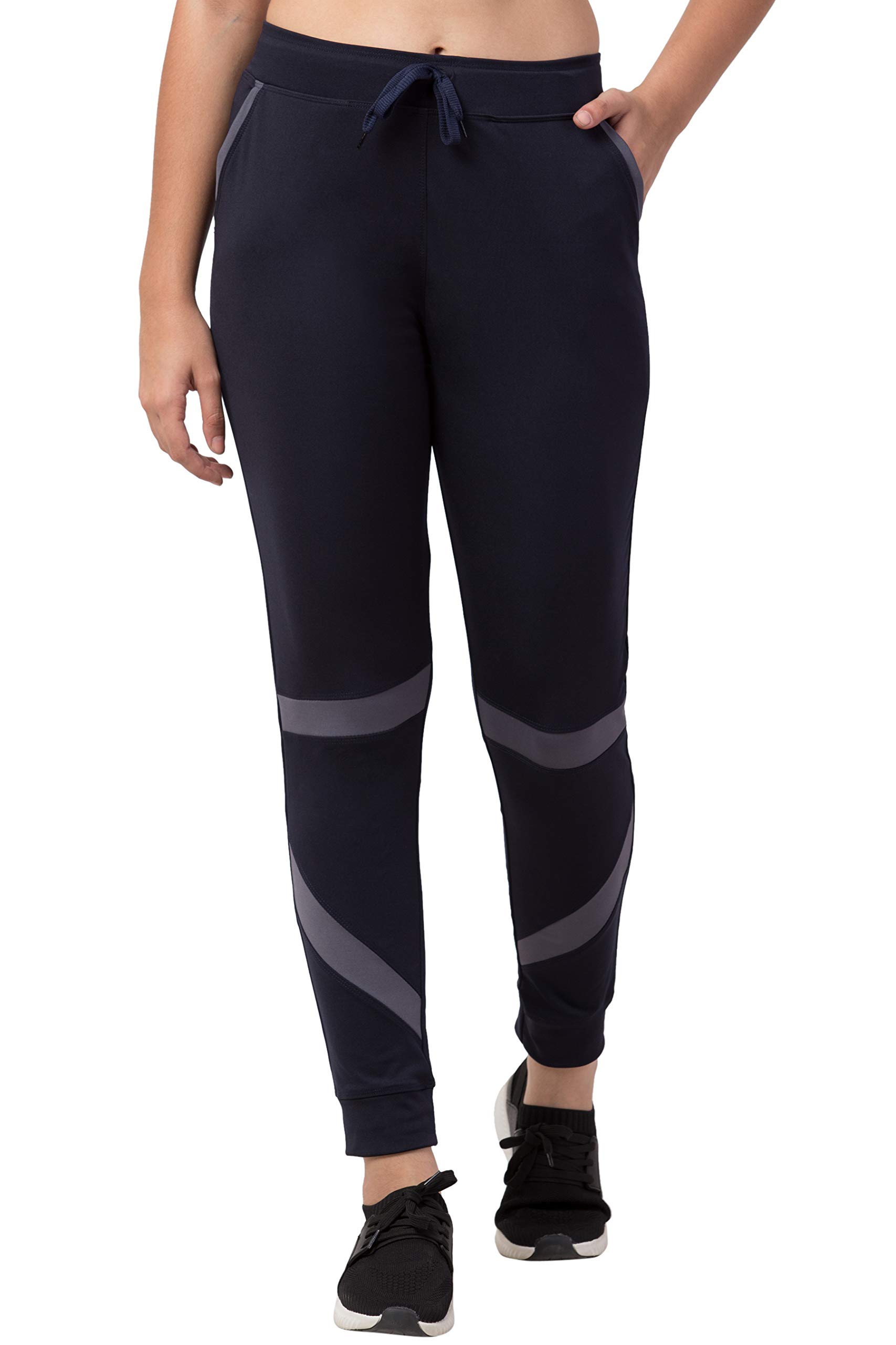 Blue, Grey Polyester Slim Fit Womens Stylish Track Pant/Yoga Pant (Navy Blue/Dark Grey)-image-40