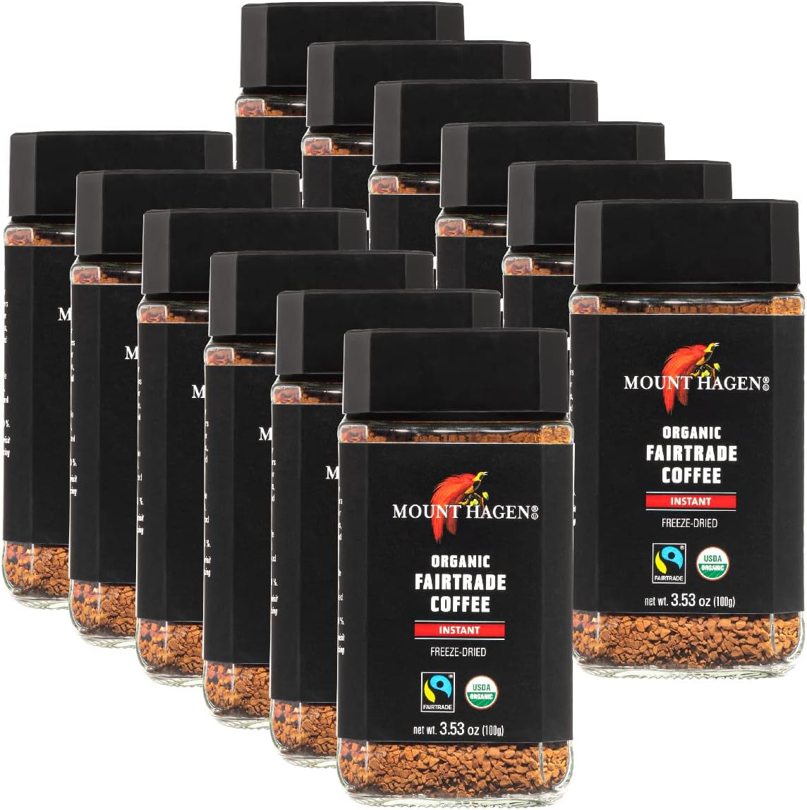 3.53oz Organic Freeze Dried Instant Coffee - 12 pack | Eco-friendly Coffee Made From Organic Medium Roast Arabica Beans | Fair-Trade Coffee Instant [12 x 3.53oz Jar]