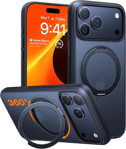 Miniatura 8 de TORRAS MoonClimber - Funda transparente diseñada para iPhone 14 Pro con soporte, soporte de metal, no amarillea, protección militar contra caídas de