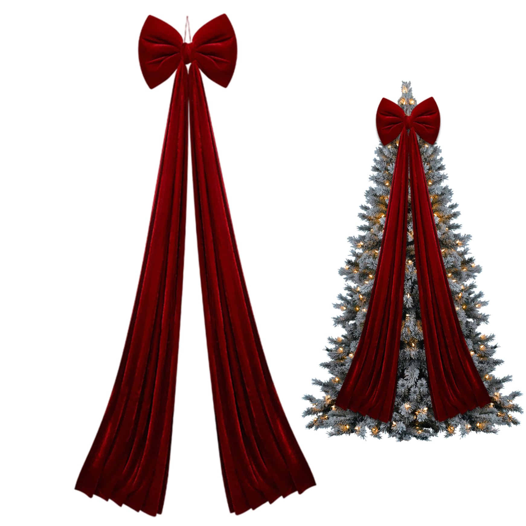 Hperu Christmas Tree Bows 79x16 inch Extra Large Velvet Big Red Bow for Home Wreath Wall Backdrop Tree Topper- Christmas Topper