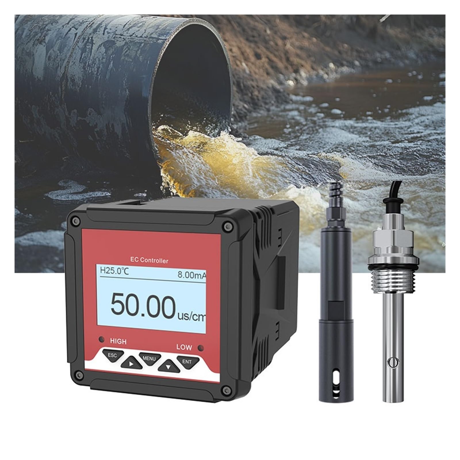 Sensor de conductividad Acero Inoxidable del medidor TDS Agua Digital for monitoreo Ambiental para Laboratorio(0.2-200us/cm)