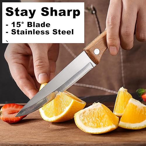 Miniatura 2 de Cuchillo de pelar frutas y verduras Cortar carne Cortar cuchillos de cocina Acero inoxidable Hoja ultra afilada Mango ergonómico de madera