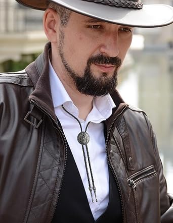 5Pcs Bolo Tie for Men Western Cowboy Leather Necktie Tiger Eye Cicada Cow Skull Eagle Star Costume Accessories