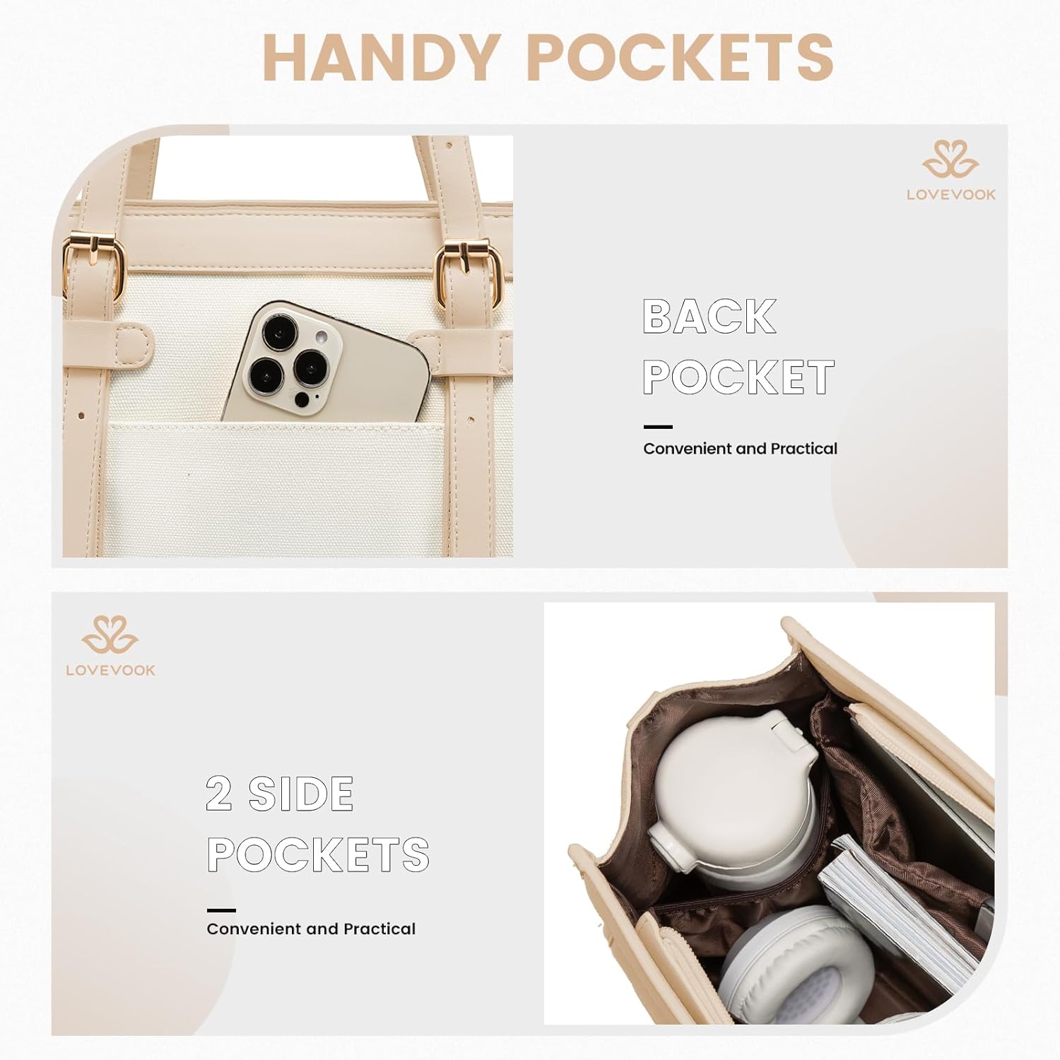 LOVEVOOK Laptop Tote for Women - 15.6 inch Canvas Laptop Bag, Large Capacity Work Bag with Clutch Purse, Computer Office Business Briefcase, Casual Handbag for Travel, College, Teacher, School - Image 6