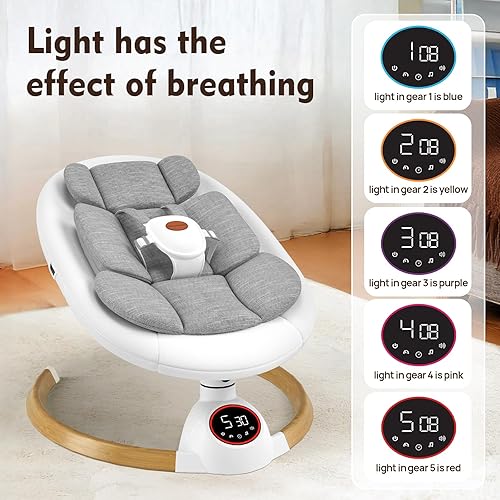 Miniatura 5 de Columpios de bebé para bebés, columpio eléctrico para bebé con 5 velocidades y canciones de cuna preestablecidas, columpios Bluetooth portátiles