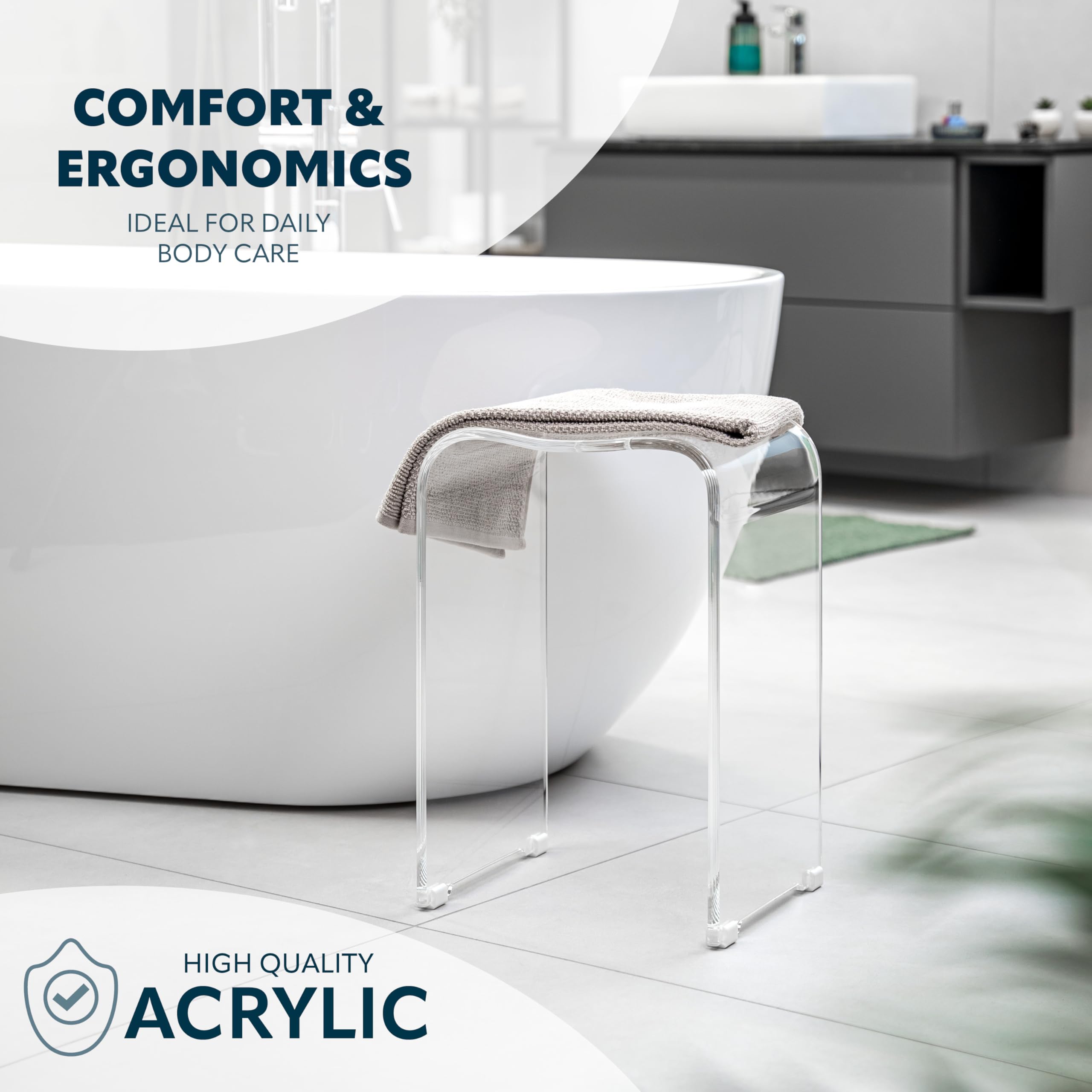 bremermann Sgabello da bagno in acrilico, ca. 33 x 27,5 x 48 cm (larghezza x profondità x altezza), con maniglia, ergonomico, portata massima 130 kg (acrilico-trasparente)