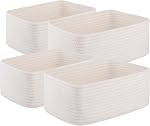 OIAHOMY 4 Pack Storage Baskets for Organizing, Small Baskets for Shelves, Cute Decorative Storage Bins, Organizer Baskets for Gifts Empty, Woven Baskets for Storage, 11.8''Lx7.8''Wx4.7''H, Brown/White
