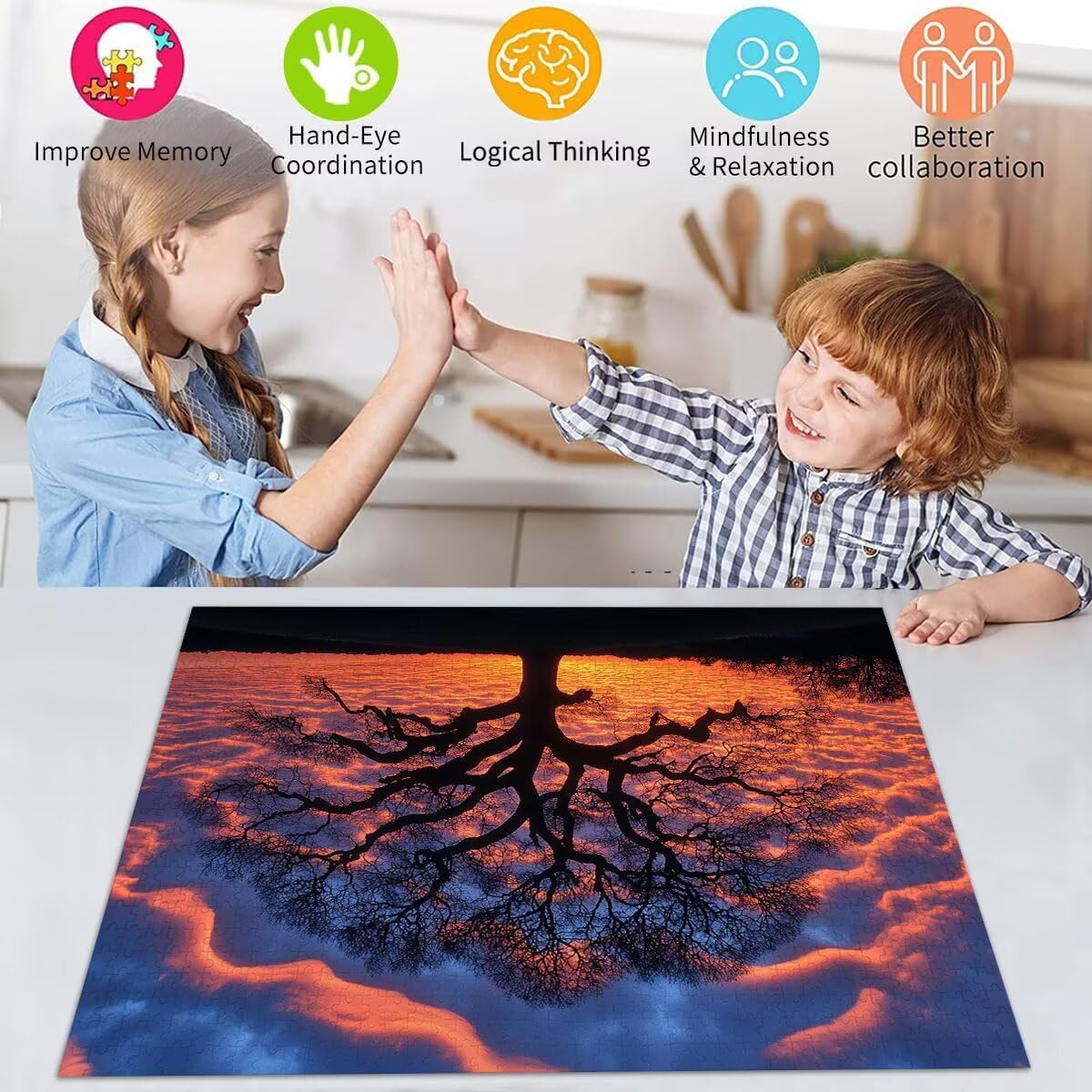Puzzle Erwachsene 2000 Teile Baum Sonnenuntergang Educa Jigsaw für Kinder ab 8 Jahren Mädchen Jungen, Erwachsene Impossible Klassische Puzzles, Anspruchsvoll Spielspaß, Als Geschenke 70x99cm t-898