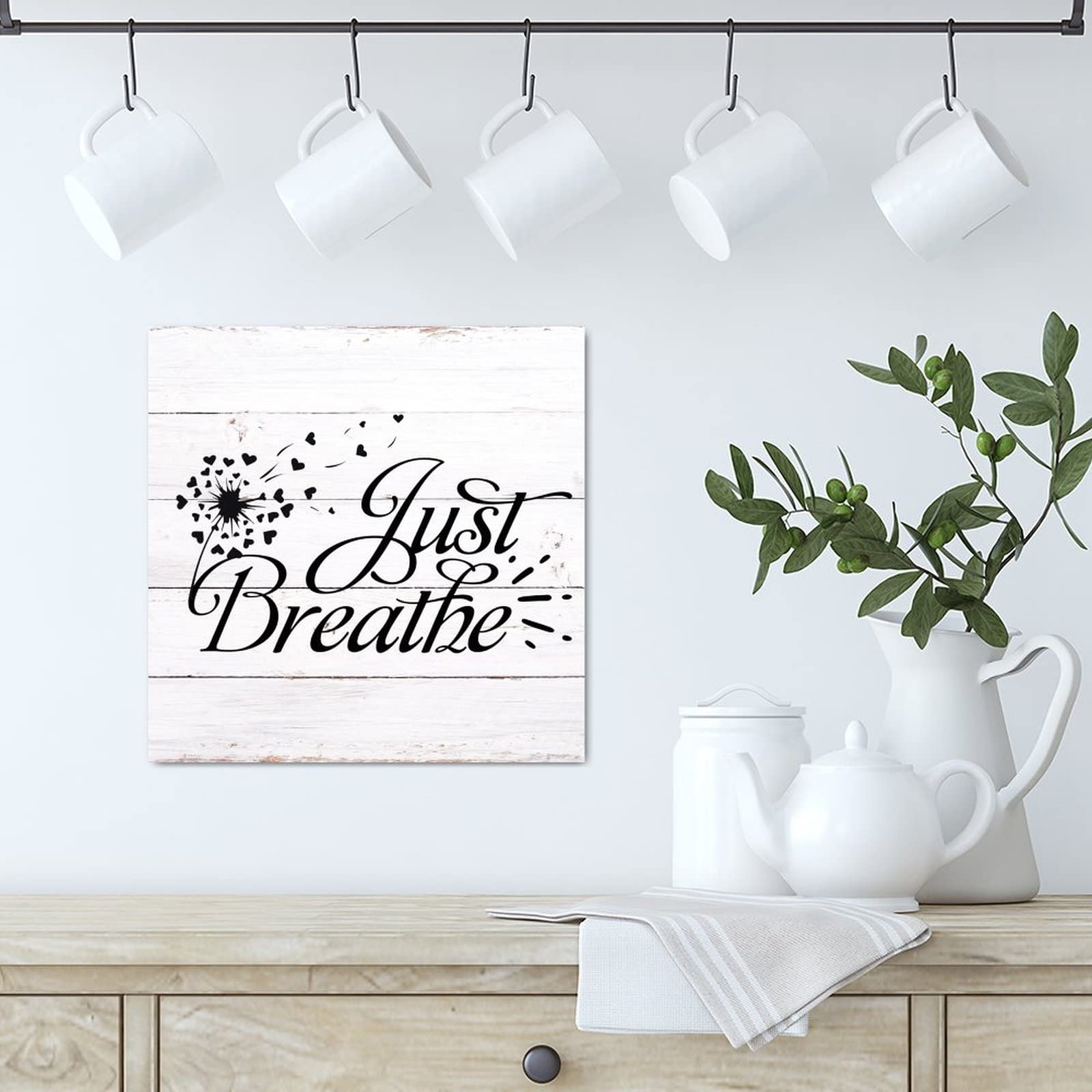 Just Breathe Cartello Decorativo In Legno Con Dente Di Leone, 10,2x10,2 Cm, Con Supporto, Per Scrivania E Yoga