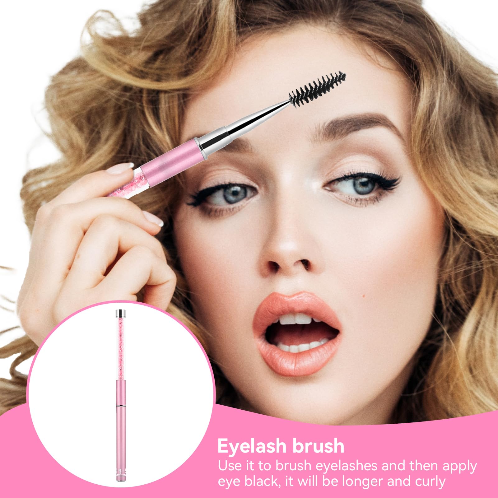 Eyelash Brush, Eyelash Mascara Brush Eyebrow Makeup Brush with Cover for Eyelash Extensions and Eyebrow Smudge-4 Colors(#3)