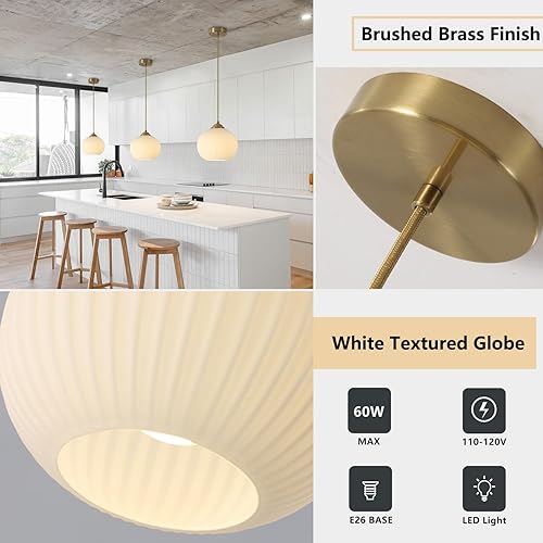 Miniatura 6 de KCO Iluminación de mediados de siglo 1 lámpara colgante de globo industrial vintage latón dorado lámpara de iluminación colgante isla de cocina