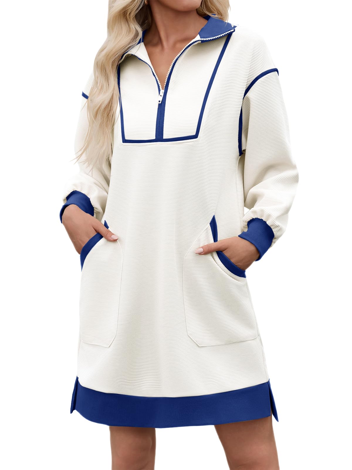 Amazon.com: Wenrine Womens Half Zip Sweatshirt Dress Fall V Neck 